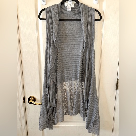 Grace & Lace flip two fit knit vest cardigan sweater shawl waterfall grey OS - Picture 4 of 9